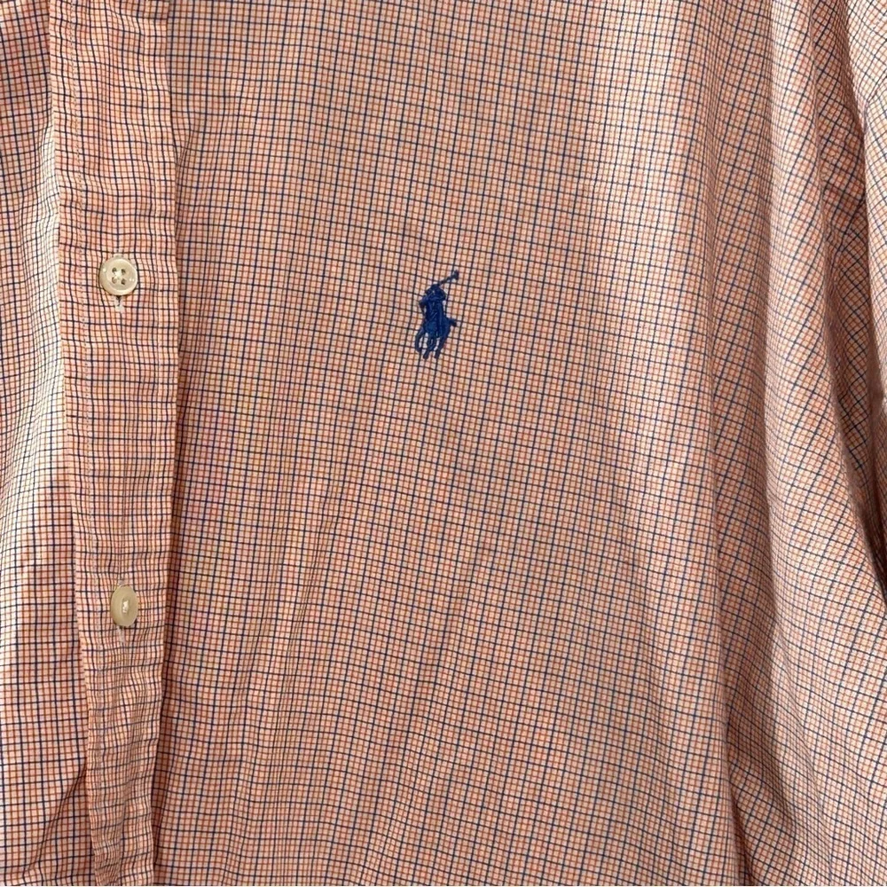 POLO Ralph Lauren Button Down Shirt Men's Blake 100% Cotton Orange Blue Sz XL